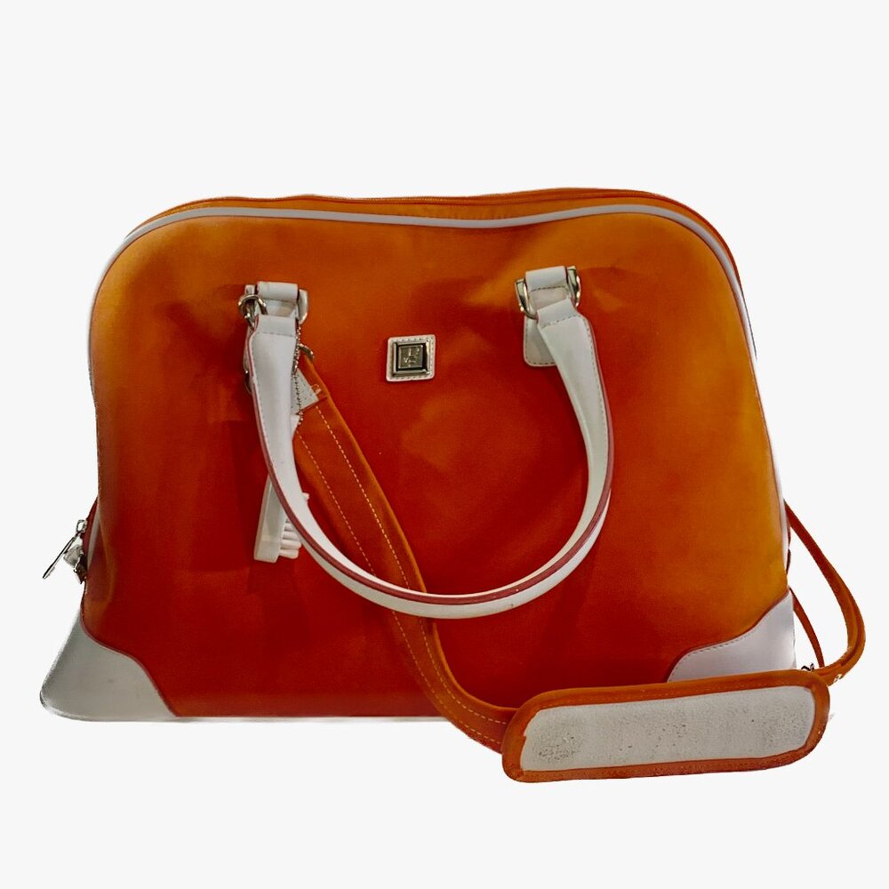 Vintage DVF Diane Von Furstenberg Orange White Logo Weekender Duffel Bag